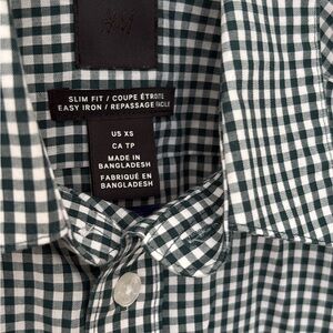 H&M Men's forest green and white check button down Shirt